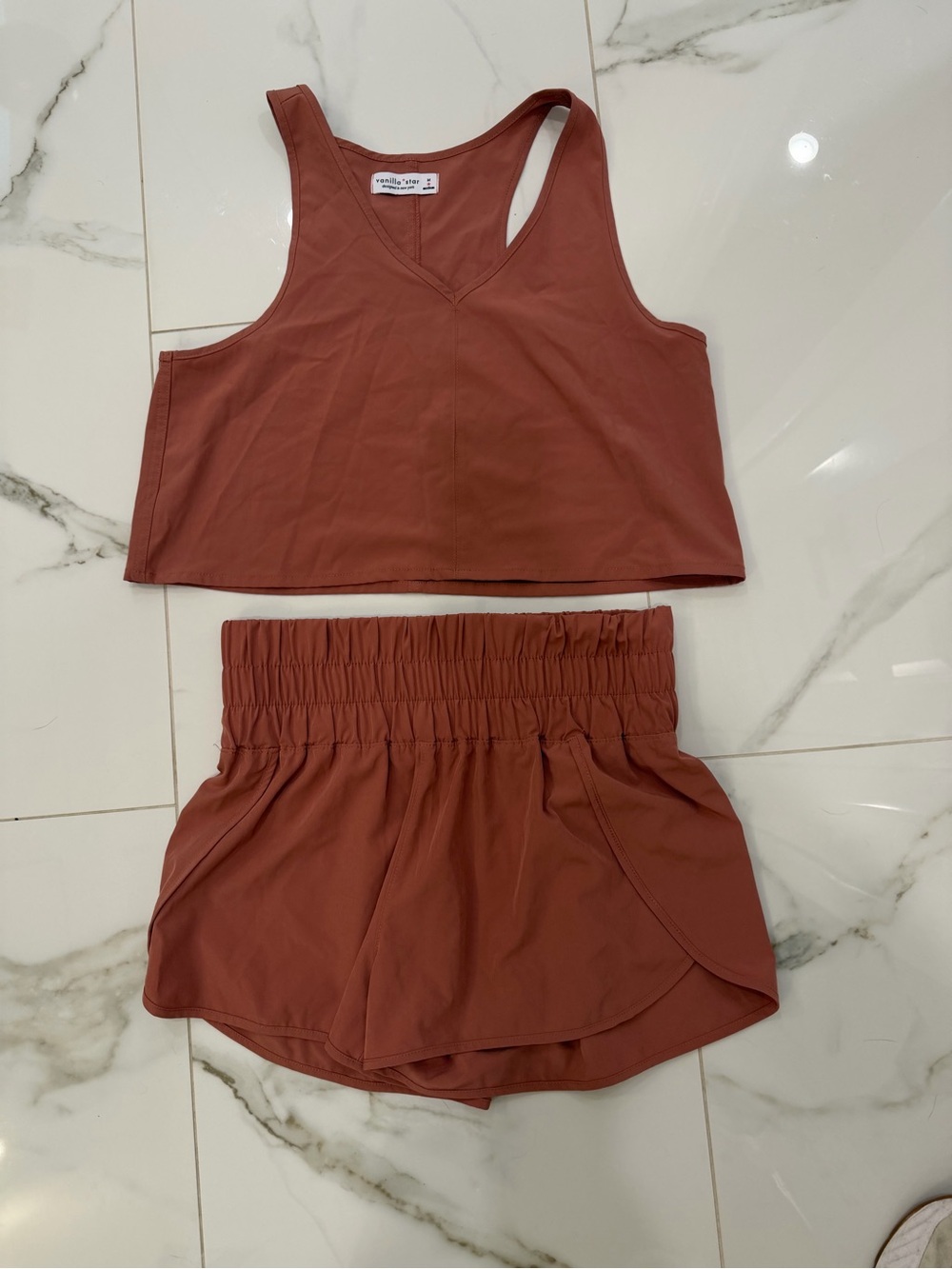 Vanilla Star High-Waist Dusty Rose Athletic Shorts Set
